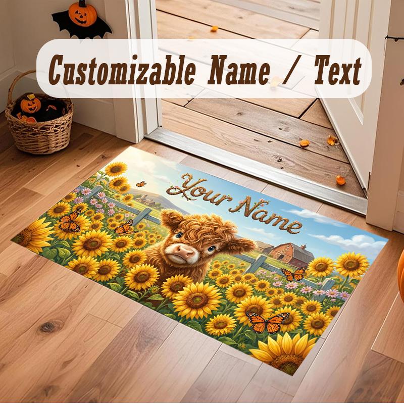 Floral Garden Theme Soft Crystal Velvet Rug Custom Name & Text Print Non Slip Floor Rug for Bedroom Living Room