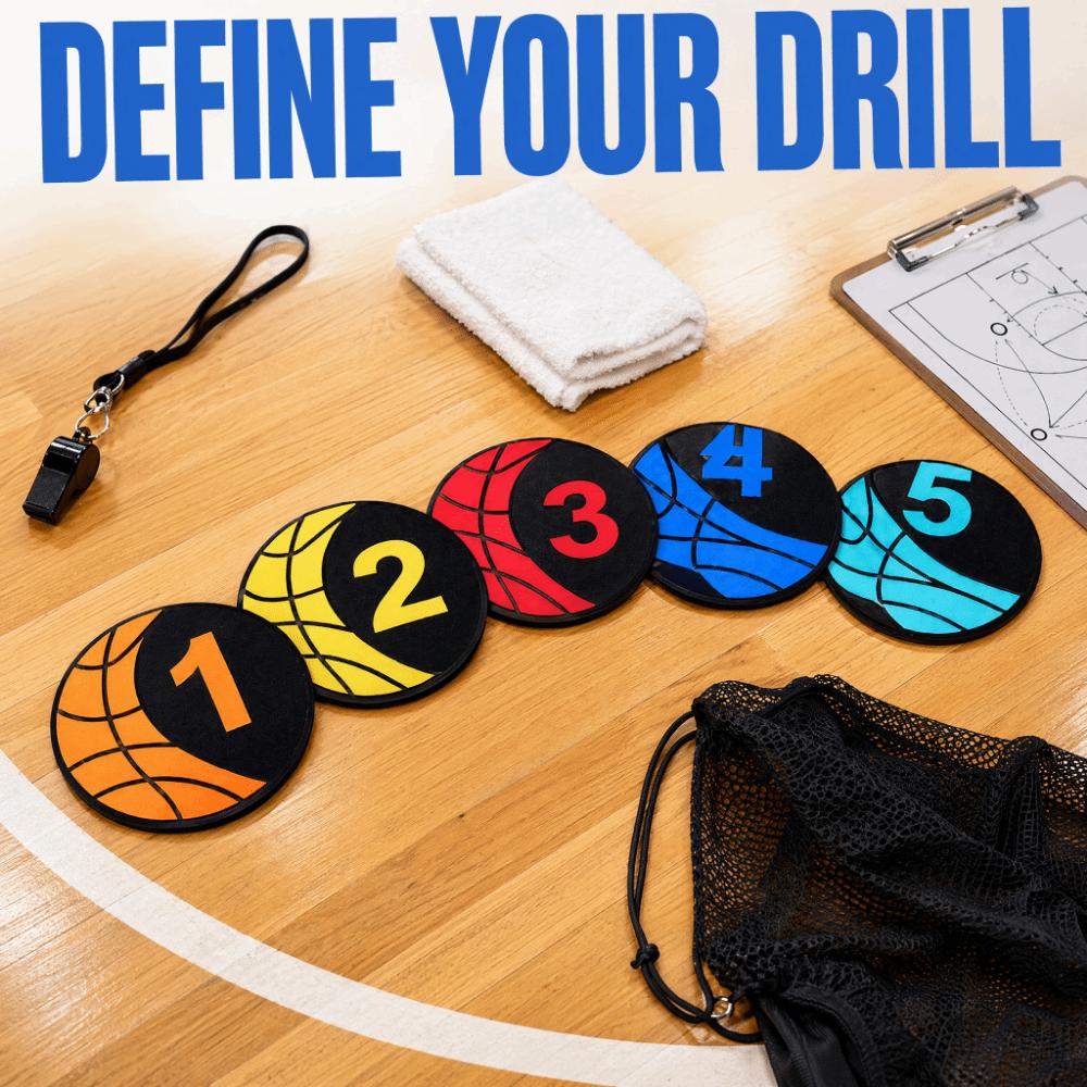6PCS Rubber Basketball Spot Marker Anti-Slip Numbered Practice Mats Basketball Dribbling