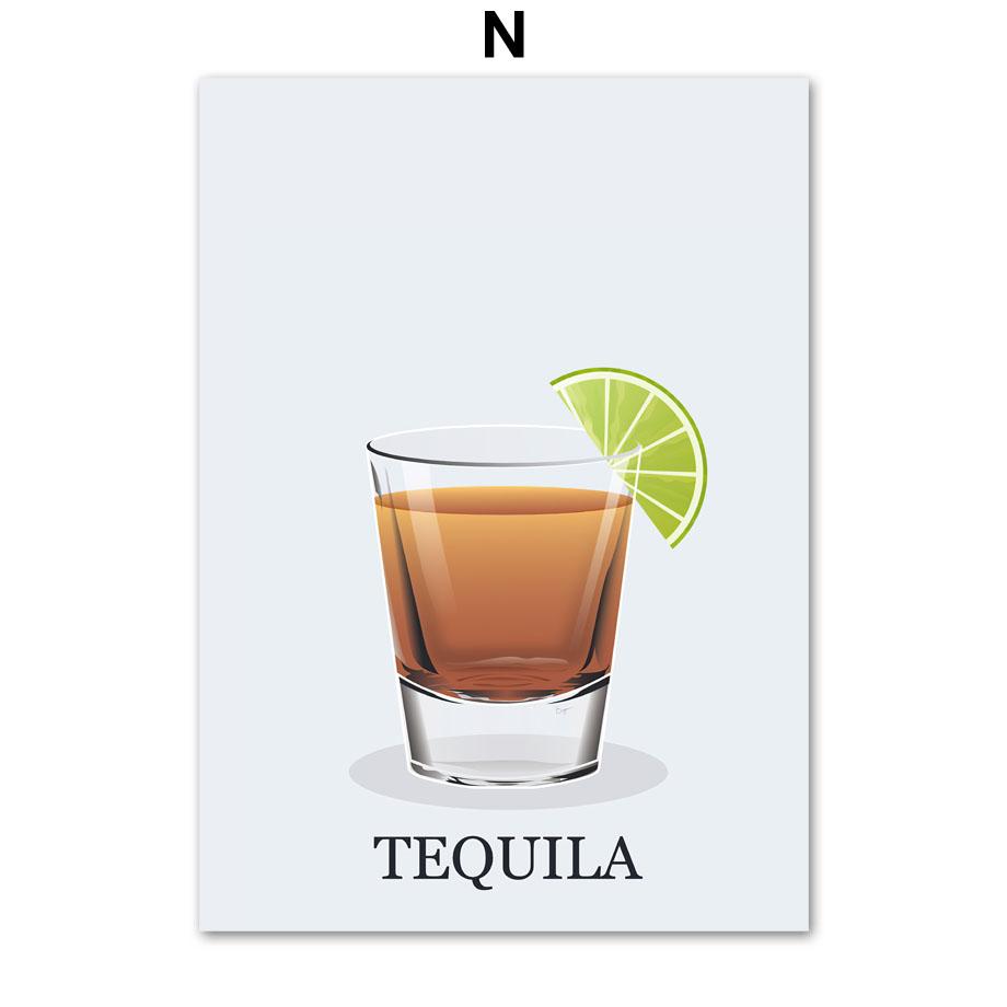 Текила Маргарита Мартини Мохито Коктейль Плакат на скандинавскую тему Настенный художественный принт Холст Картина Декор для кухни фотографии для гостиной