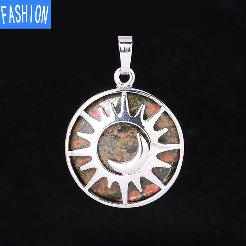 Кулон из натурального кристалла в национальном стиле с выдолбленной луной и солнцем, ожерелье, кулон, аура энергии, полудрагоценный камень