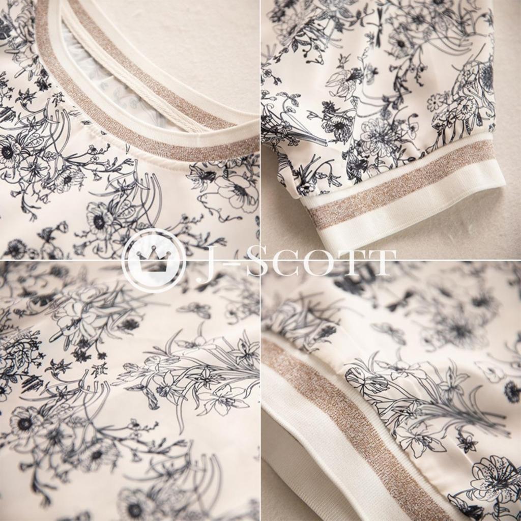 Футболка с ботаническим принтом J-Scott, блузка из шифона с полурукавами, с цветочным принтом и рукавами в рубчик, однотонная, офисный кэжуал, белая, JS83-WH-M