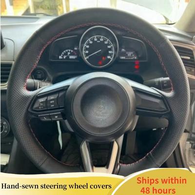 Кожаный чехол на руль автомобиля Черный Для Mazda 3 Axela 2017-2018 Mazda 6 Atenza CX-3 CX-5 CX-9 DIY Оплетка на руль