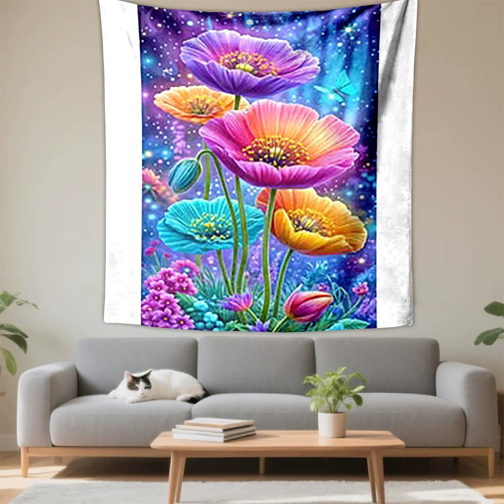 Colorful Fantasy Flowers and Butterfly Art Patterned tapestry for bedroom and living room home decor