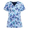 Floral Nursing Scrubs Tops Women Working Uniform Blouse Short Sleeve V-neck Uniform Blusas Nursing Clothes Nurses Tunic Uniform