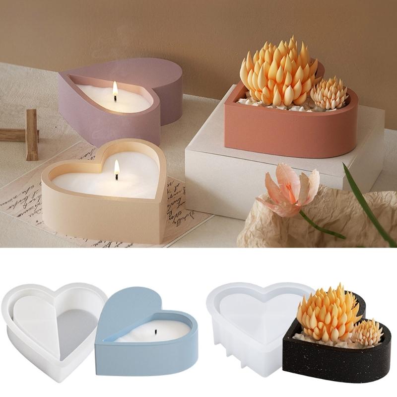 Creative Heart Shaped Silicone Mold Candle Cups and Planter Making Mould Epoxy Resin Candle Holder Decoration Mould