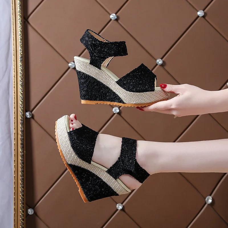 Fashion Ladies new fish mouth shoes Fashion Wedges Mesh Sandals Women Peep Toe Platform High Heel Sandals Sexy Dress Women Sandalias