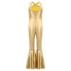 Kids Metallic Disco Dance Bodysuit: Sleeveless Sequins Tassels Jumpsuit with Back Invisible Zipper & Flared Pants
