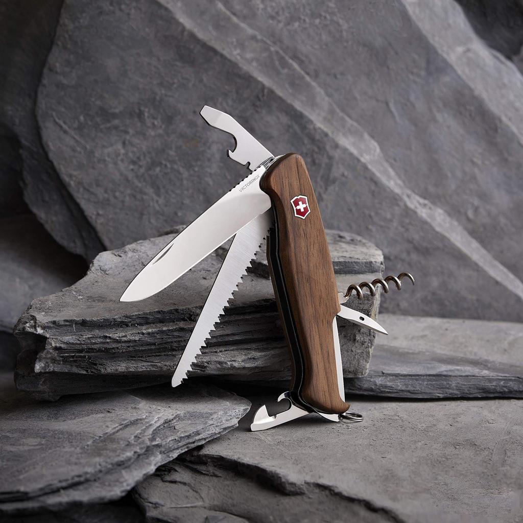 Victorinox Многофункциональный нож Ranger Wood 55 для активного отдыха, большой клинок с фиксатором, открывалка для бутылок, швейцарский мультитул с 10 функциями, компактный, простой в