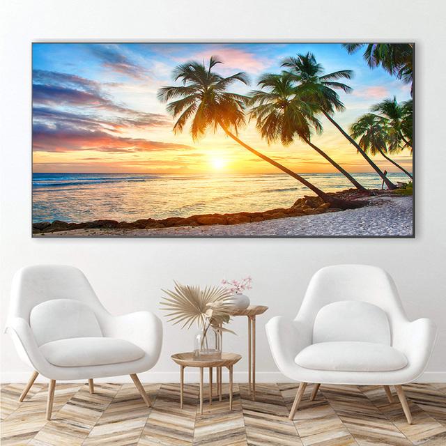 Тропический пляж, пальмы, закат, морской пейзаж, холст, картина, пейзажные постеры и принты, настенные художественные фотографии, домашний декор, без рамки