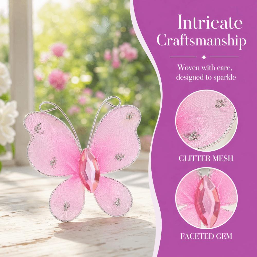 50pcs Gem Accented Mesh Glitter Butterflies Small Size Artificial Gem Butterflies For Home Decor