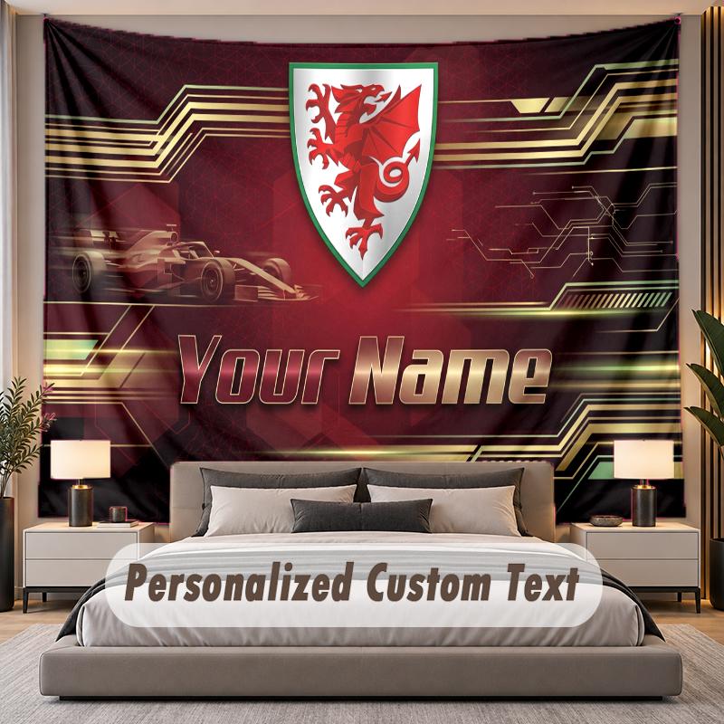 Custom Name Text Tapestry Wales Rugby Personalized Polyester Wall Tapestry For Bedroom And Room