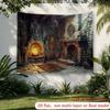 2D Flat Banner 2D Flat - 1 banner featuring a medieval castle stone stove backdrop with a lit candle / outdoor wall decoration