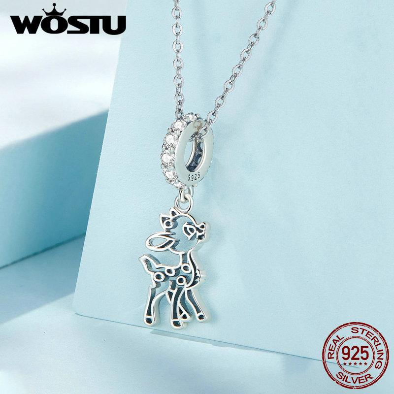 WOSTU Стерлингового серебра 925 пробы, полый яркий олень, подвески из бисера для женщин, оригинальный браслет, ожерелье, ювелирные изделия «сделай сам»
