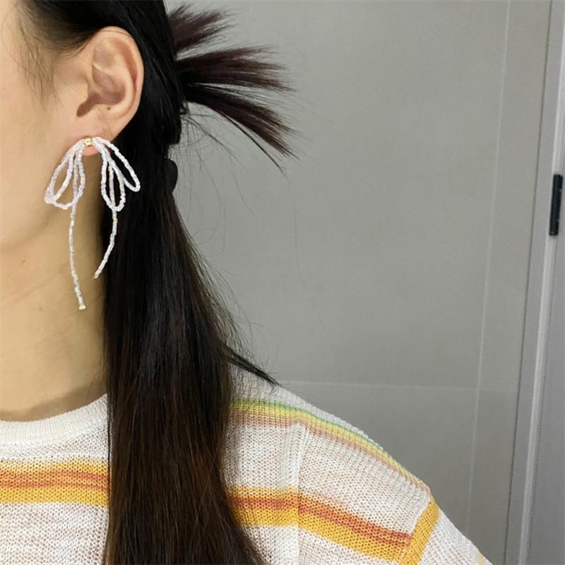 Изысканные Серьги-подвески с Бантом из Бусин Простые Серьги-подвески Модные Серьги-подвески с Кисточками Бижутерия Маленькие Серьги-кольца