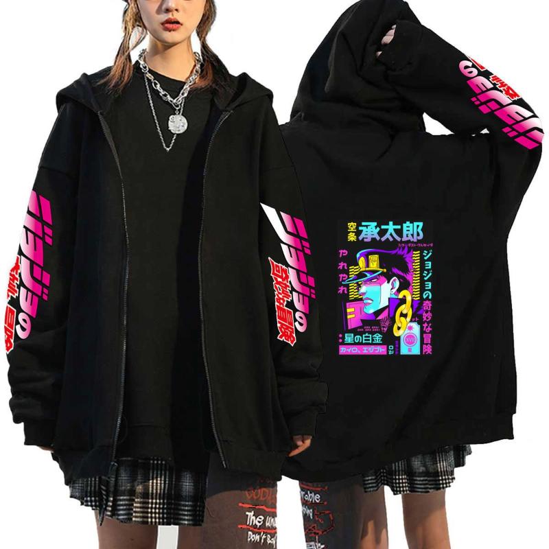 Anime JOJO's Bizarre Adventure Printed Fleece Zipper Hoodie Fall Winter Casual Teen Sports Sweatshirt