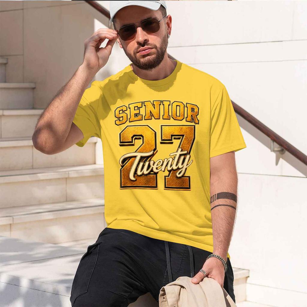 Senior Gold Varsiy Design Cl Of 2027 Graduaes T-Shir Summer Shor-Sved Breahable Swea-Wking Versaile Rendy 2026 New Model Short-s