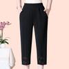 Summer Women Slim Cropped Pants Elastic High Waist Loose Trousers Middle-aged Women Pants Hollow Out Casual Pants