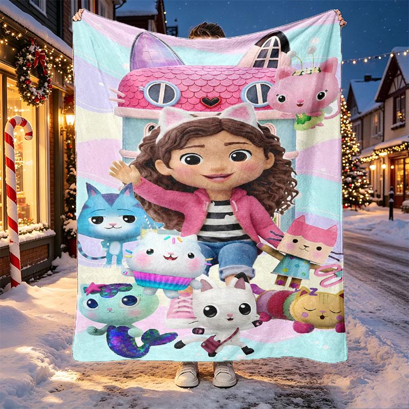 Gabby's Dollhouse Pattern Blanket for Home Decoration, Bed, Sofa, Car Travel, Camping, Suitable for All Seasons, Birthday Christmas Gift