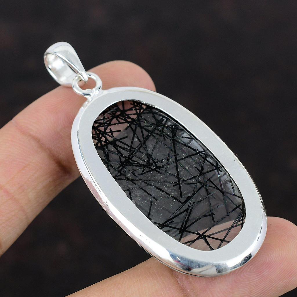 Черный кулон с рутилом, кулон из натурального драгоценного камня, кулон из стерлингового серебра 925 пробы, уникальные ювелирные изделия ручной работы, кулон из натурального камня, лучший подарок для друга