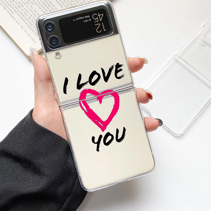 Я люблю тебя Розовое Сердце Модный Чехол Для Телефона Для Samsung Galaxy Z Flip 3 4 5 6 7 Жесткий Складной Z Flip4 Прозрачная PC Крышка Защитник Подарок