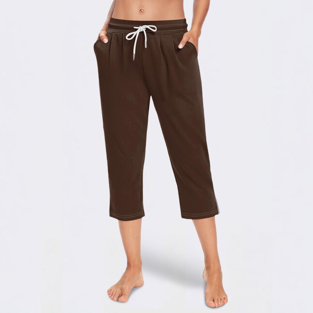 Women's Loose Mid-Low Waist Cropped Casual Drawstring Cropped Pants