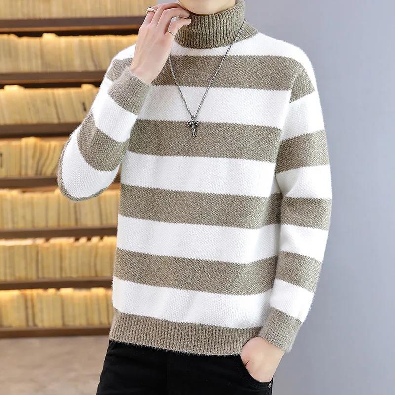 Весенне-осенний свитер с высоким воротом, нижняя рубашка с узором «зебра», фирменный свитер Tide, свободный кардиган, мужской пуловер