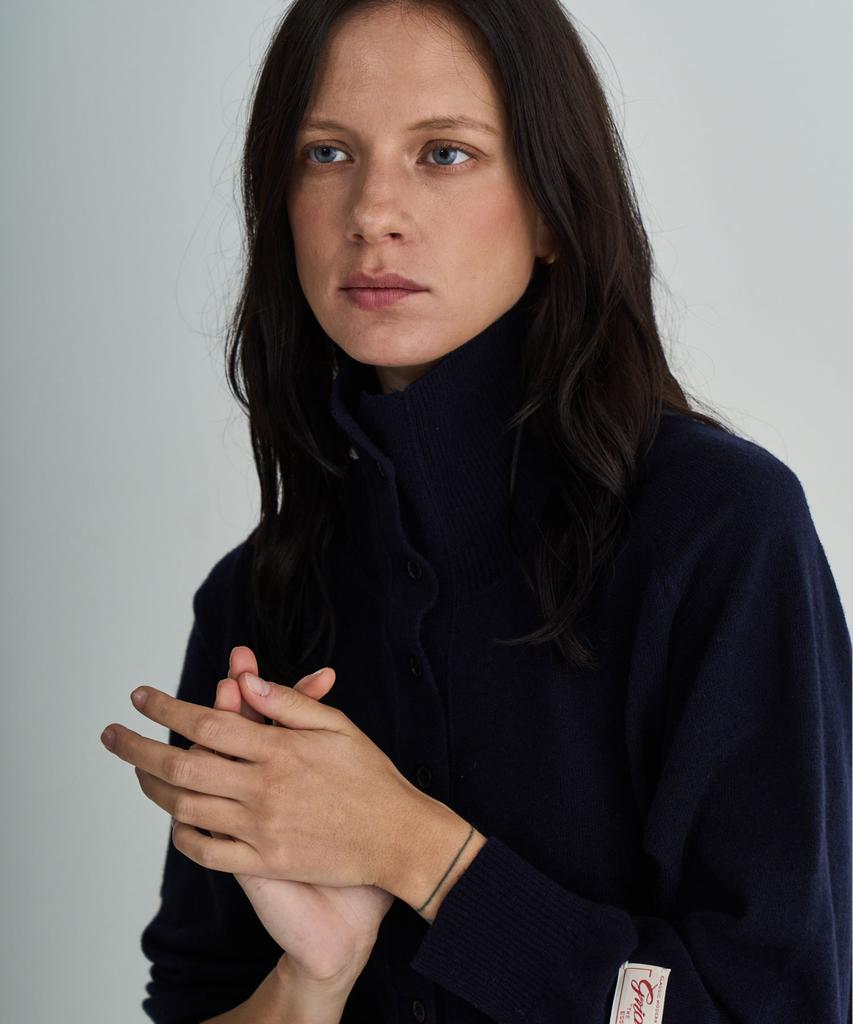 GRIDAJ Wool Blend Collared Cardigan _ Navy