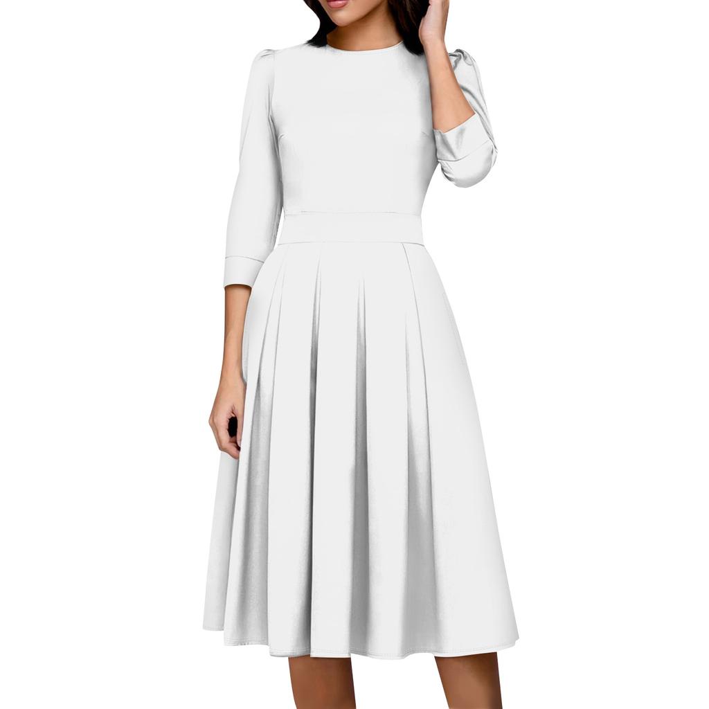 Women's Casual And Fashionable 3/4 Sleeve Pocket With Back Zipper Dress