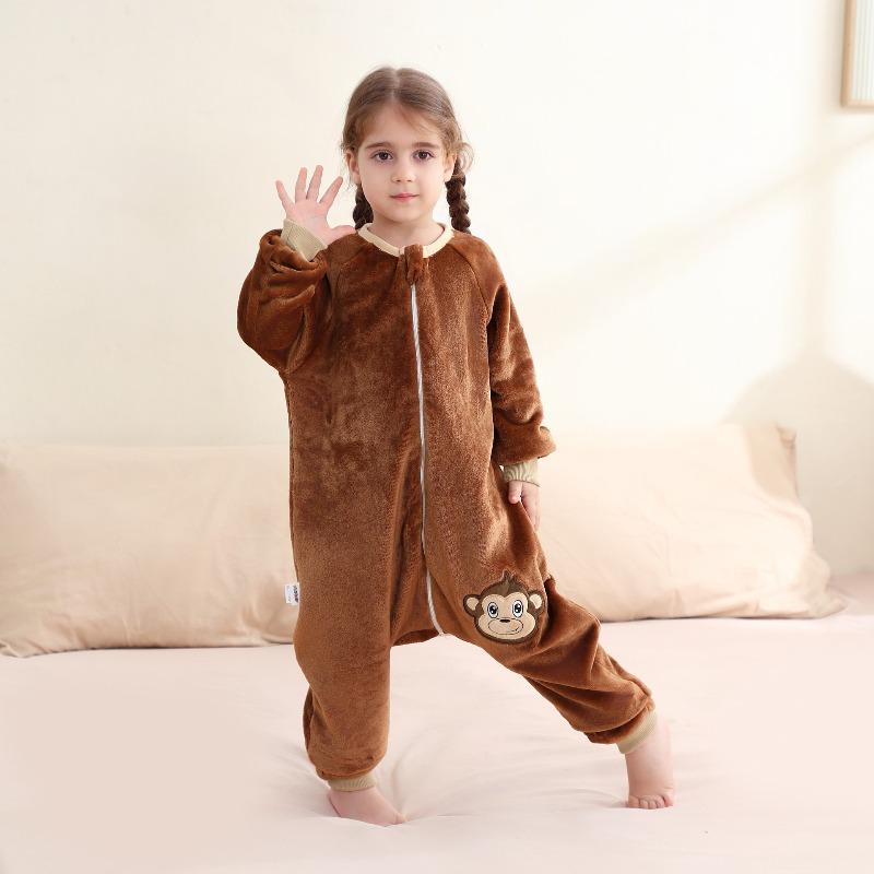 European and American Flame Retardant Flannel Baby Sleeping Bag Cartoon Printed Baby Anti Kick Jumpsuit Pajamas