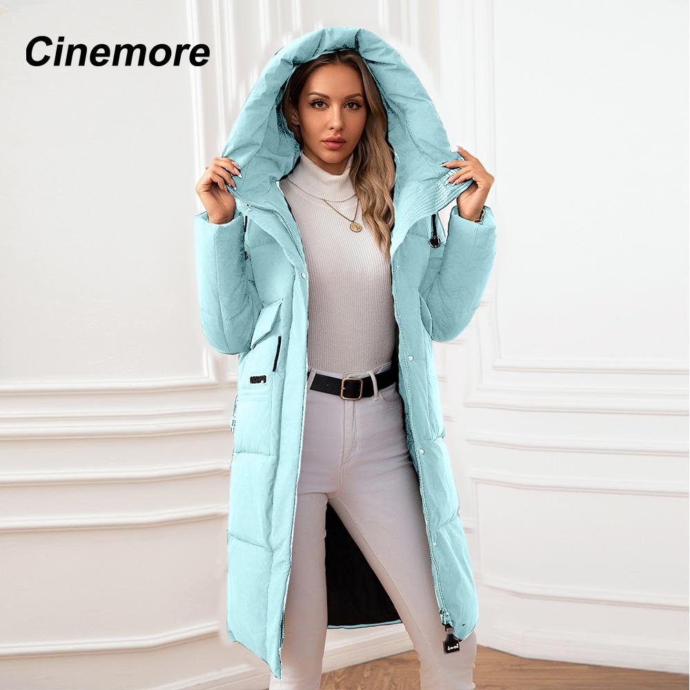 Cinemore Женская куртка, зима 2024, теплые длинные парки, верхняя одежда с капюшоном, женская одежда, модный пуховик, женское пальто 06