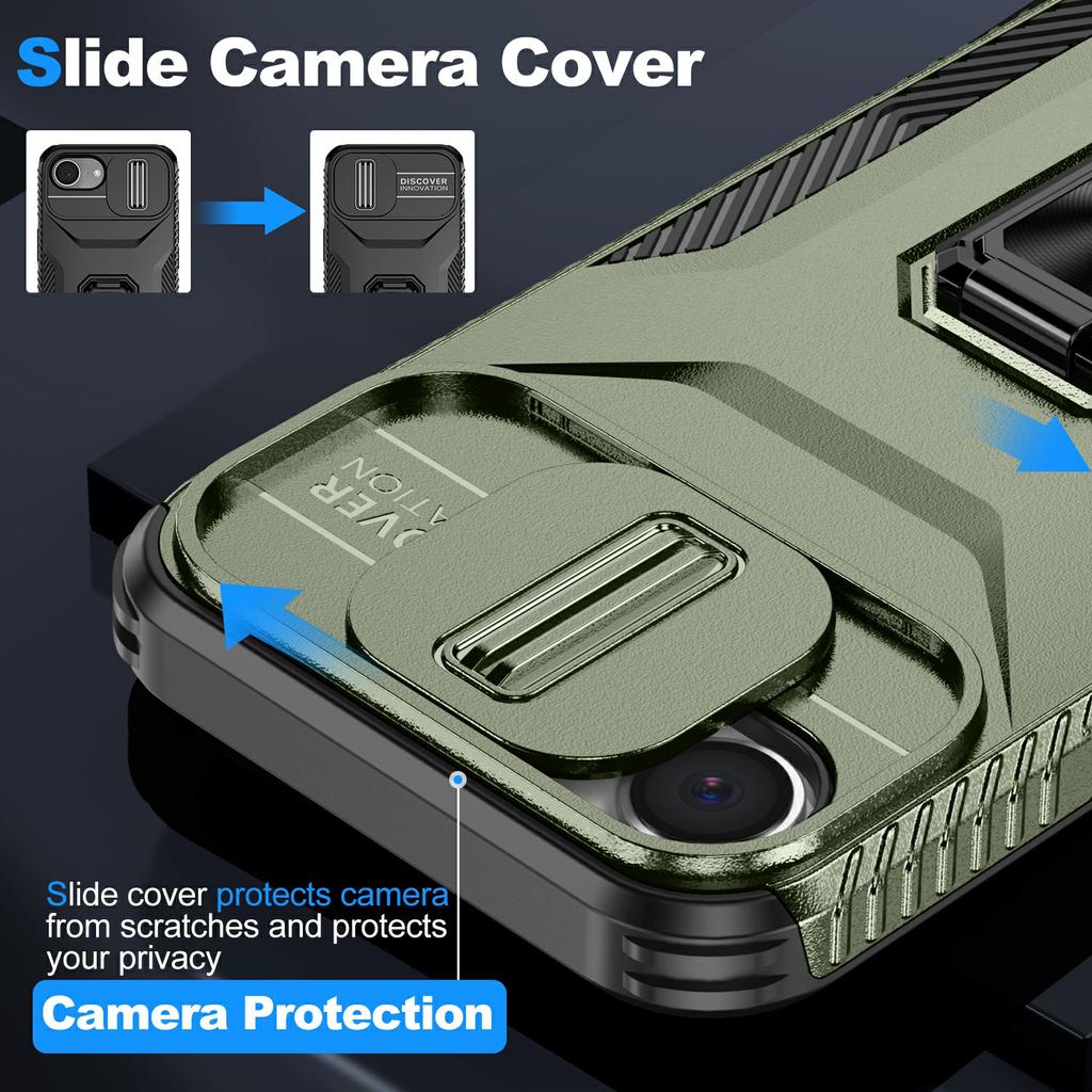 For iPhone 16e Case Camshield Kickstand TPU+PC Anti-Slip Phone Cover