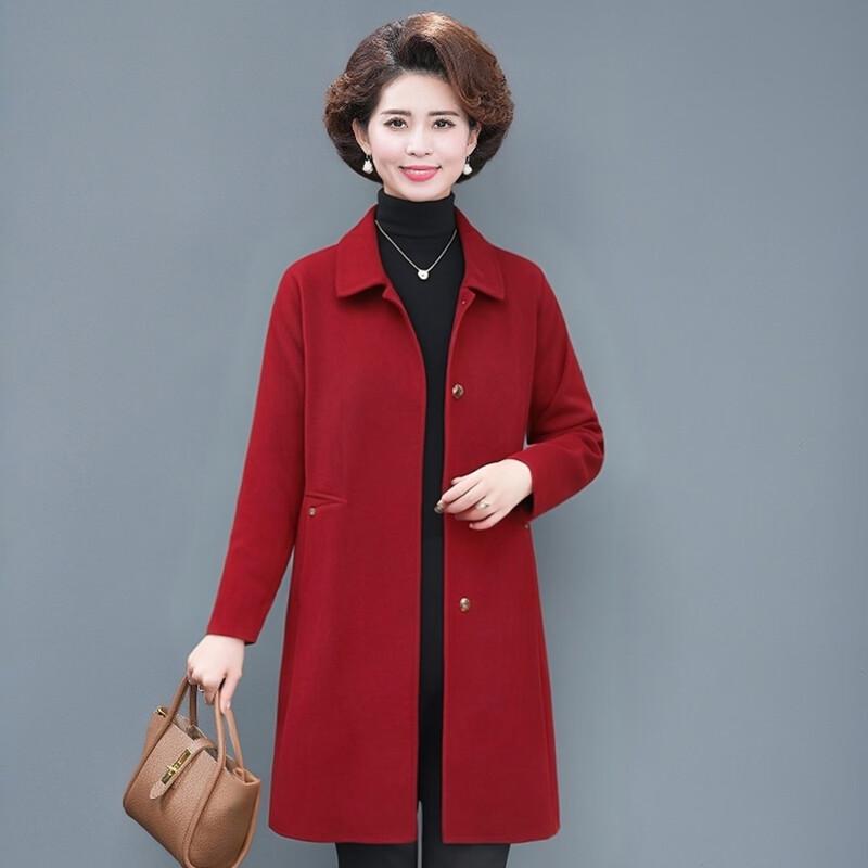 Elegant Mid-Aged Women's Double-Sided Wool Coat