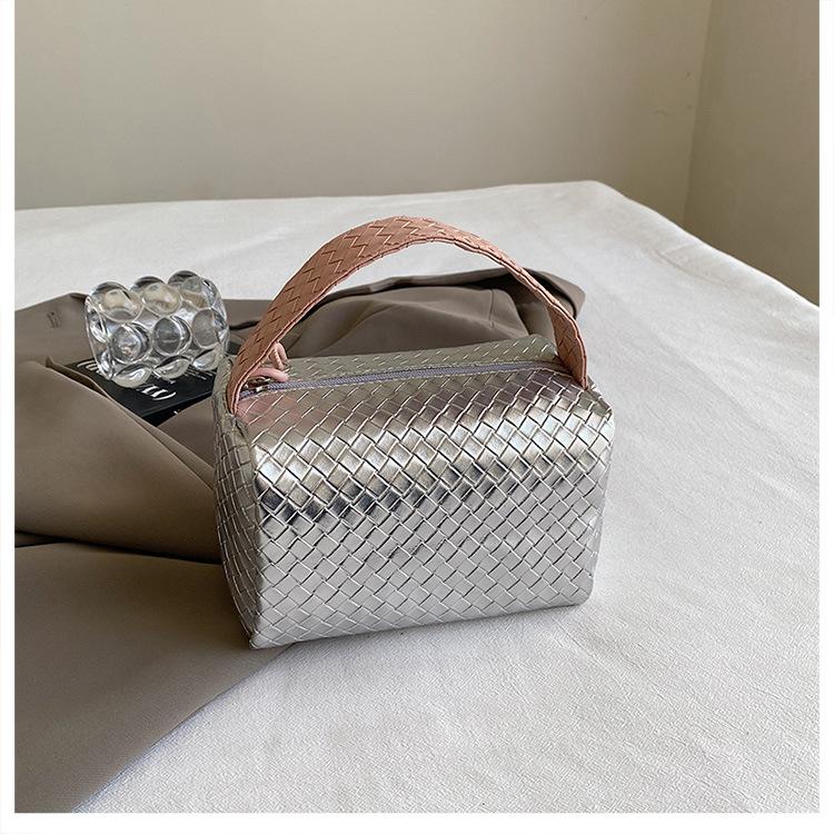 Новая плетеная женская сумка серебристо-розового цвета с вставками косметичка косметичка несессер уникальный дизайн сумки-тоут для женщин