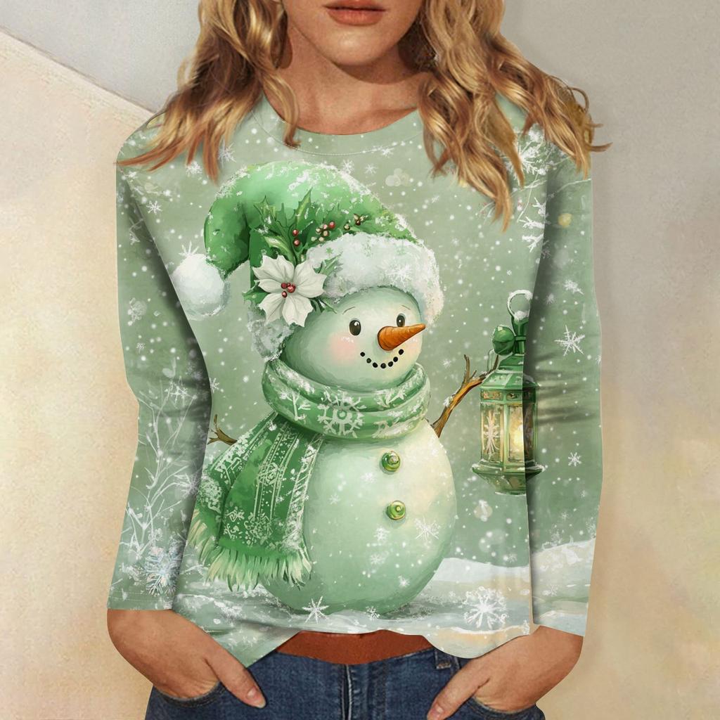 Long Sleeve Shirts For Women Cute Print Graphic Tees Blouses Casual Plus Size Basic Tops Pullover Christmas