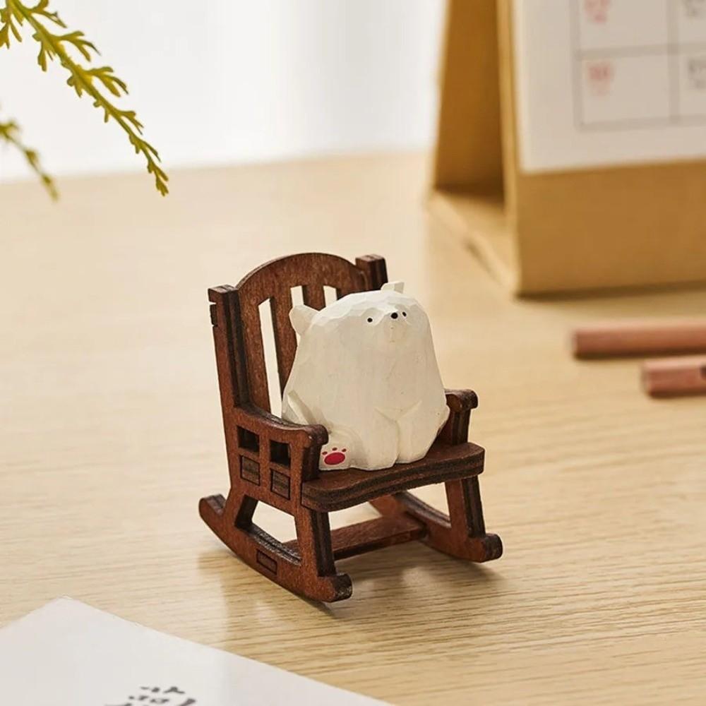 Wooden Rocking Chair Bear Models Solid Wood Polar Bear Crafts Photo Props