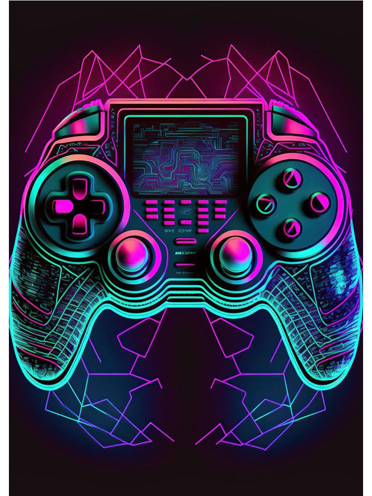Неоновый красочный геймерский контроллер, крутой игровой настенный художественный холст, живопись, поп-арт, постеры и принты, декор для комнаты, подарок, Cuadros, без светодиода