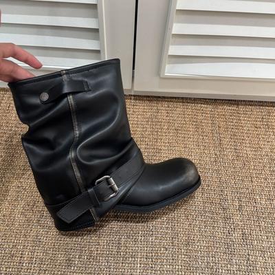 Версия из коровьей кожи~ ретро голенище большого объема плиссированные ботфорты из натуральной кожи на одной педали западные ковбойские ботинки рыцарские короткие ботинки