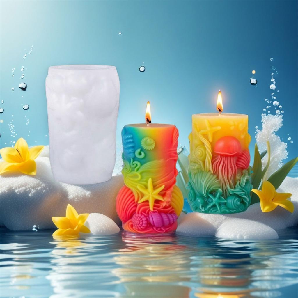 Силиконовая форма на морскую тематику для изготовления свечей из эпоксидной смолы, мыла, шоколада, рельефная цилиндрическая силиконовая форма