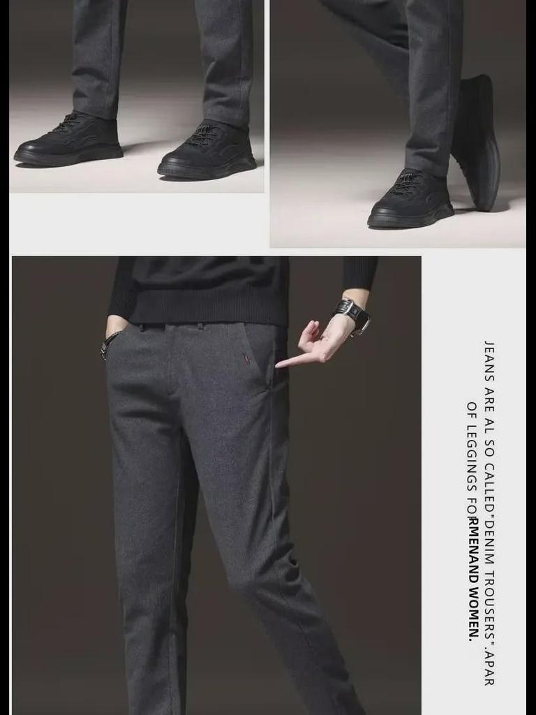 2023 Мужские приталенные утепленные повседневные брюки: Осень/Зима Свободные Прямые Брюки