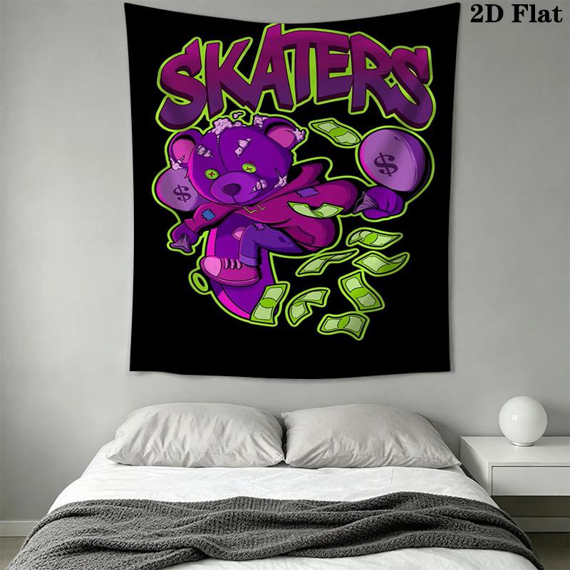 Skateboarding Bear Graffiti Pattern Home Decor Tapestry, Wall Hanging, Decorative RV Wall Cloth.SGT0917560