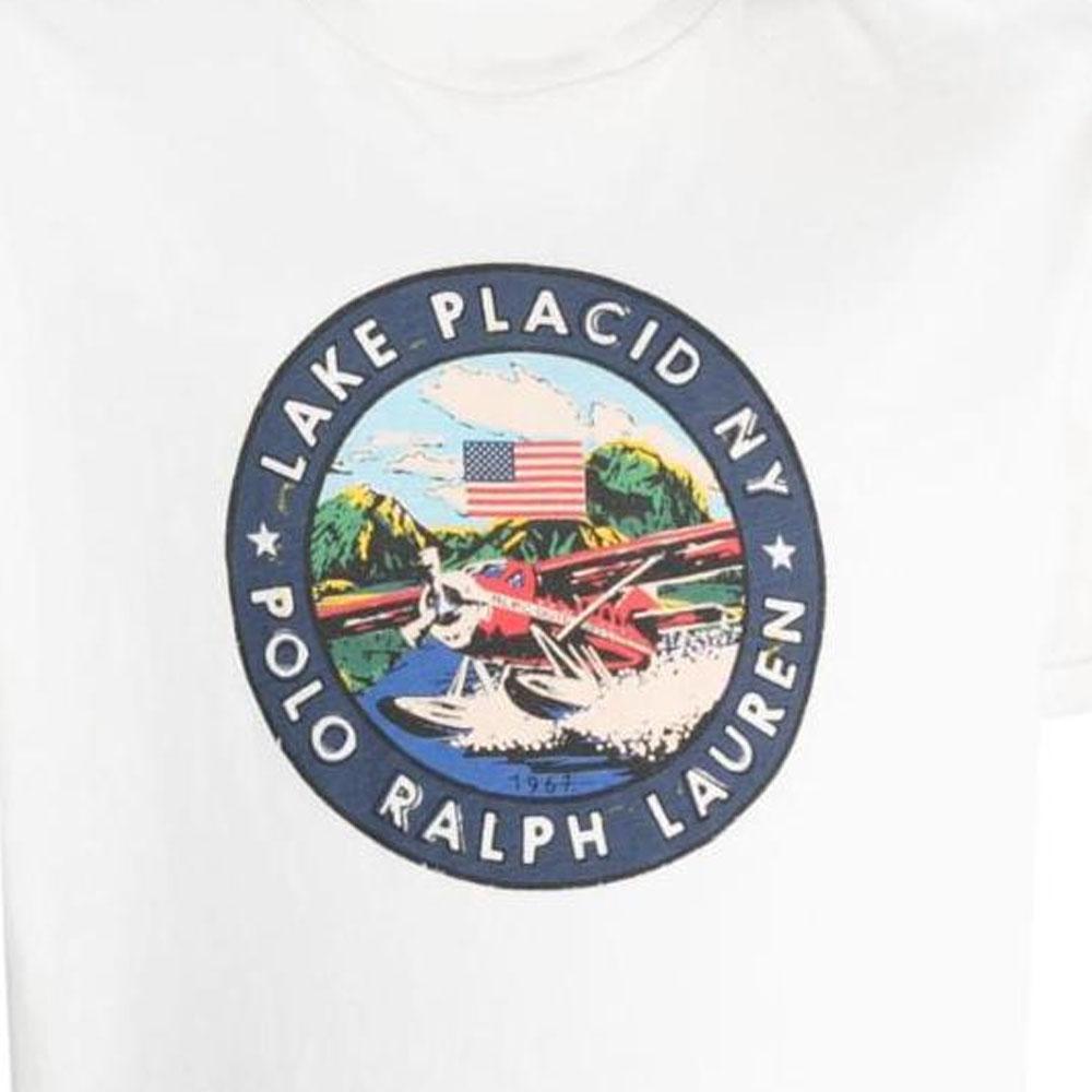 Polo Ralph Lauren FW23 Letter Airplane Print Crew Neck Short Sleeve T Shirt Men Tops White 710920513-001