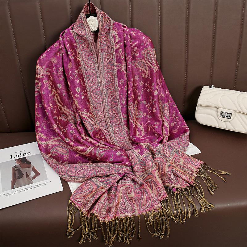 Jacquard Tassel Scarf Imitation Cashmere Soft And Breathable Autumn And Winter Versatile Women'S Shawl Scarf Light Luxury Style