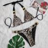 Bikini Swimsuit Female Style Sexy Leopard Diamond Low Waist Gathering Swimsuit