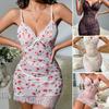 Women's See Through Lace Cami Nightgown V Neck Full Slip Chemise Nightdress Sexy Sheer Bodydoll Sleepwear with Thong