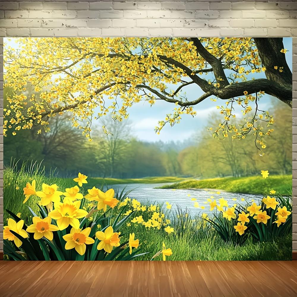 1 piece spring garden landscape natural landscape background made of polyester material suitable for home decoration