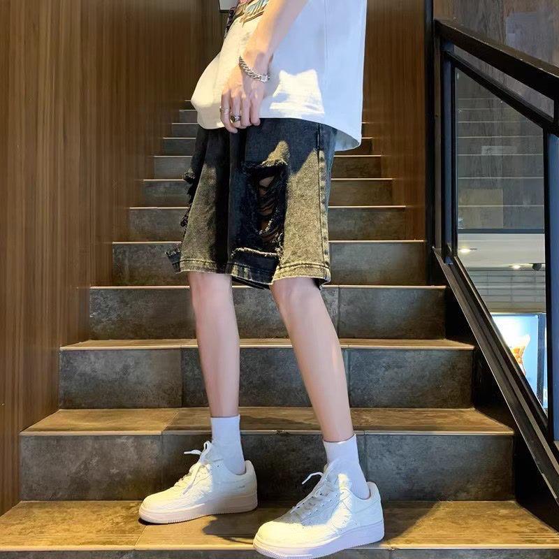 Розовые джинсовые шорты с прорезями Летние тонкие Американский хай-стрит Брюки длиной пять четвертей Модный бренд Свободные брюки средней длины Повседневные брюки