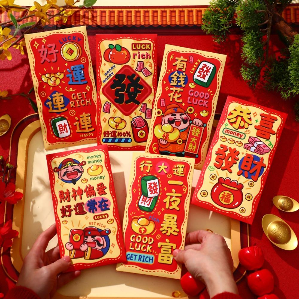 6Pcs Cartoon Chinese Snake Year Red Envelope New Year Money Envelope Spring Festival