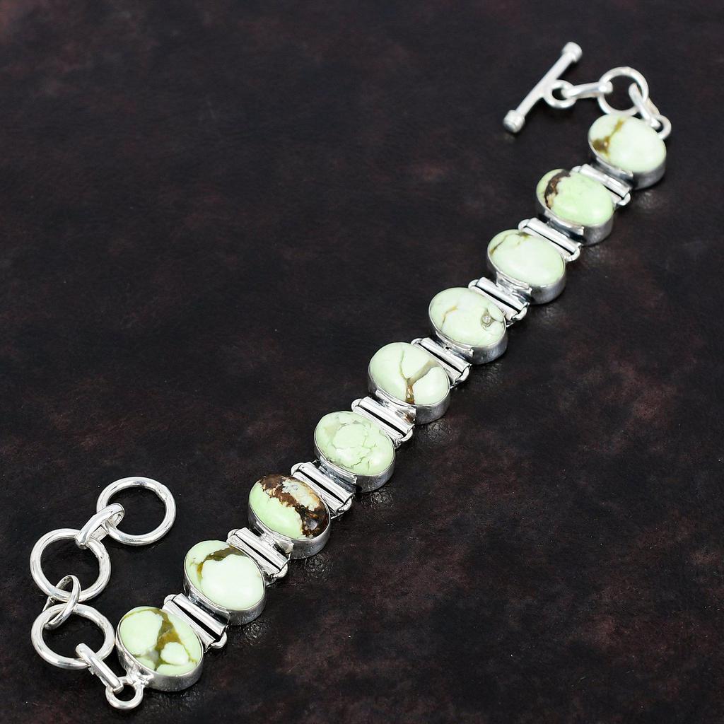 Браслет из драгоценного камня лимонный хризопраз, серебряный браслет 925 пробы, регулируемый браслет-цепочка, старинные ювелирные изделия, подарки для жены, браслет ручной работы