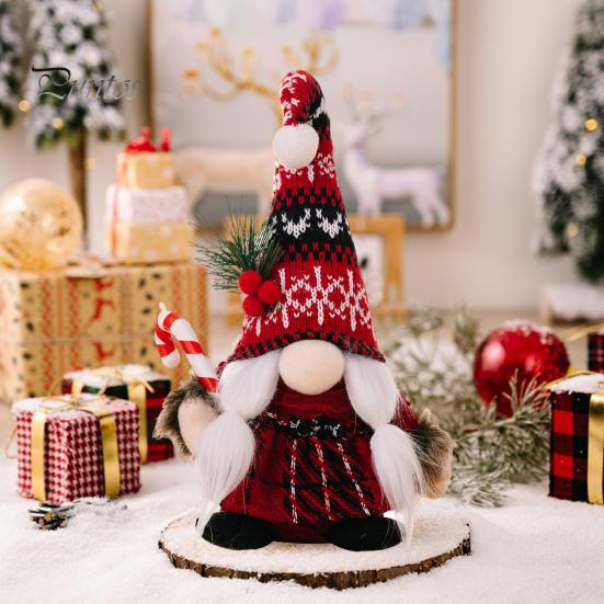 Рождественская кукла-гном, вязаная шапка ручной работы, сосновая иголка, ягодный помпон, полная борода, коса, милый рабочий стол, стоящий безликий гном, фаршированное украшение для вечеринки
