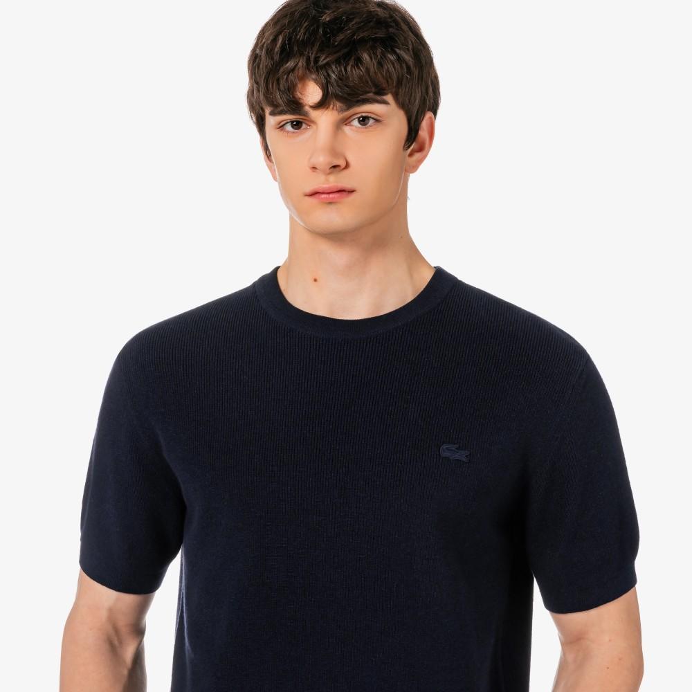 [Lacoste] Men's Short-Sleeve Rib Knit Twisted Yarn Crew Neck Pullover AH827E-56G166